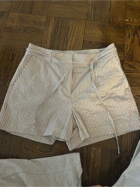 LOFT White and Tan Striped Drawstring Shorts